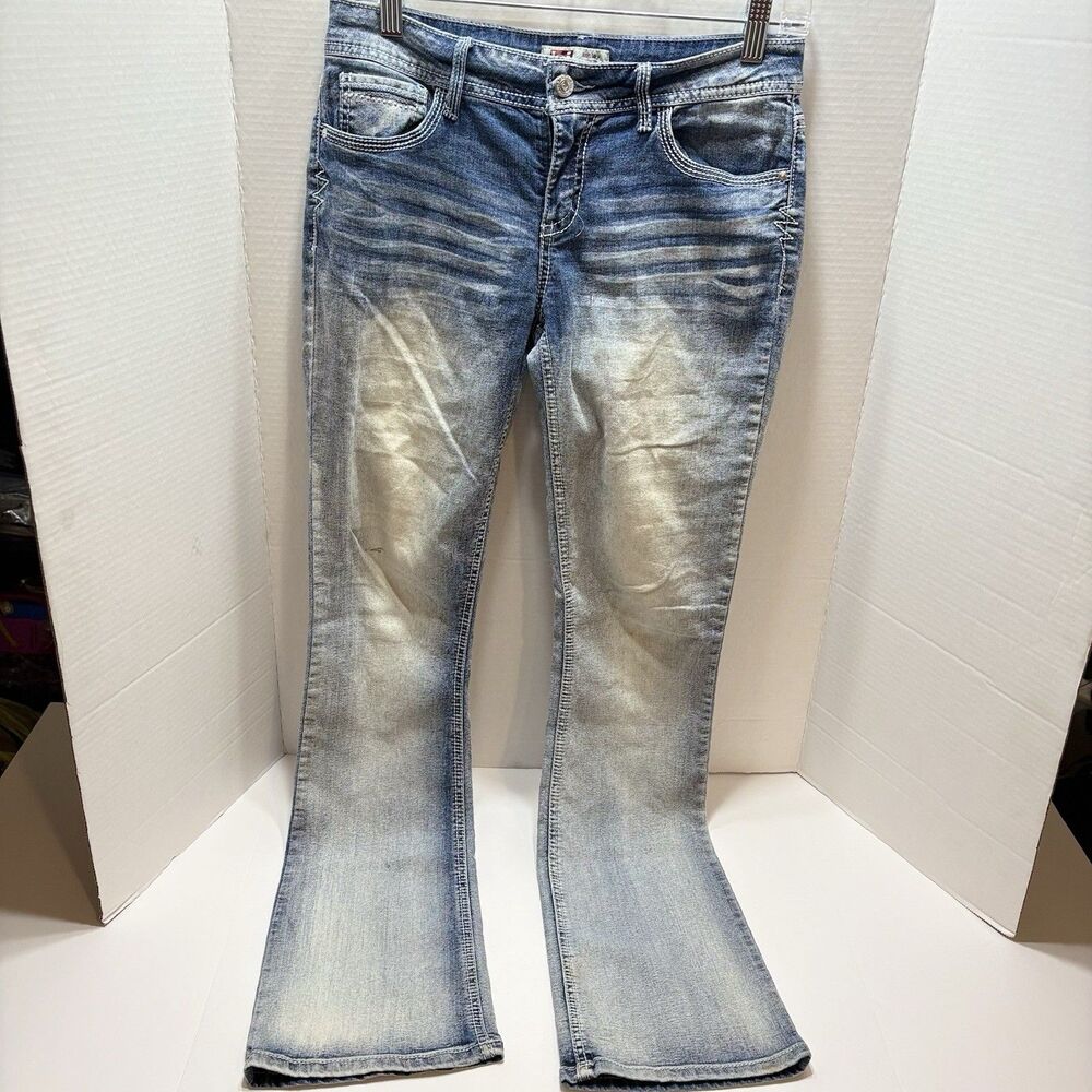 VINTAGE L.E.I Jeans Women’s 5 Ashley Low Rise Boot Flared Faded Y2K 30x32 Bling